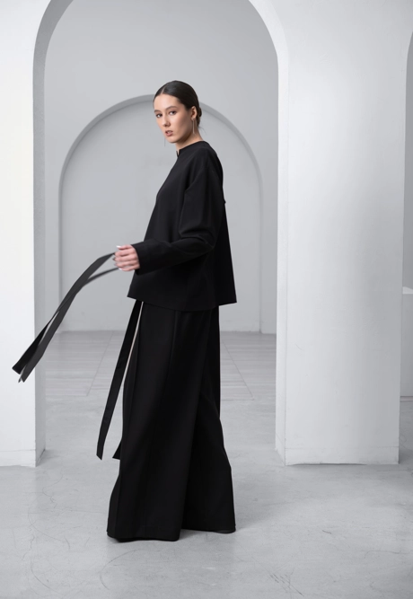 Брюки с лентами черные - фото 3