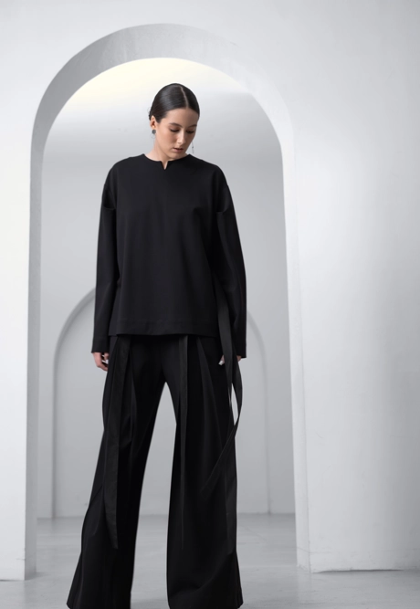 Брюки с лентами черные - фото 4